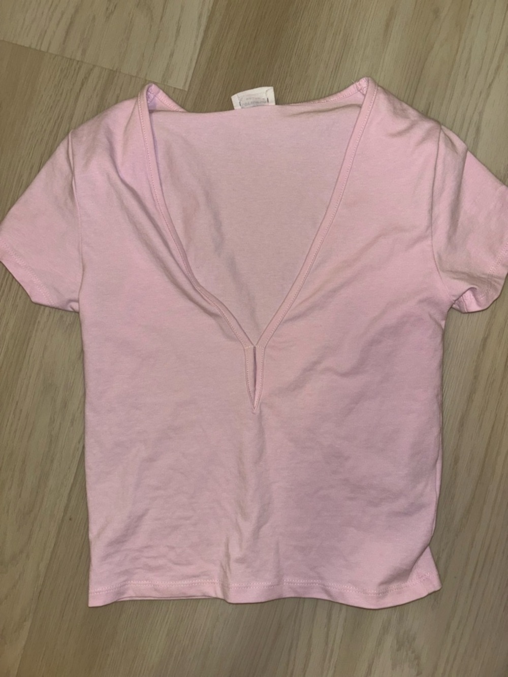 Cotton On Light Pink Deep V-Neck Semi Crop Top
